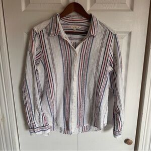Xirena top Large Cotton Red White Blue Metallic long sleeve button down shirt